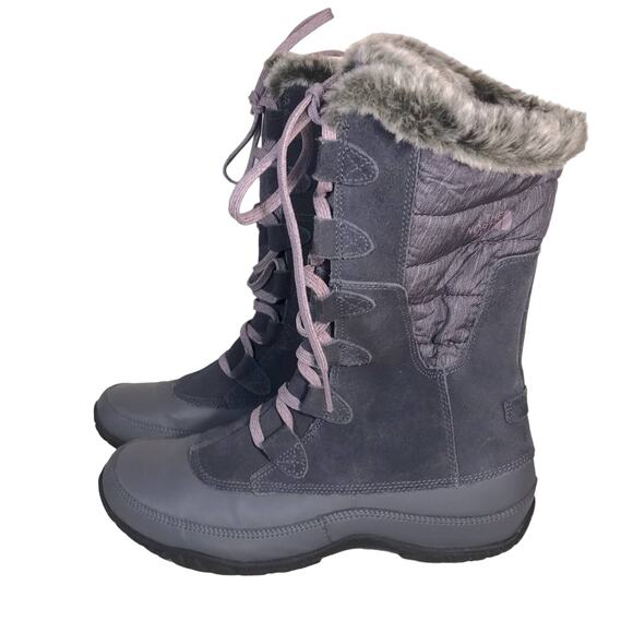 The North Face Nuptse faux Fur Boots Iron Gate Grey Quail Grey purple sz 8.5 - Picture 1 of 10